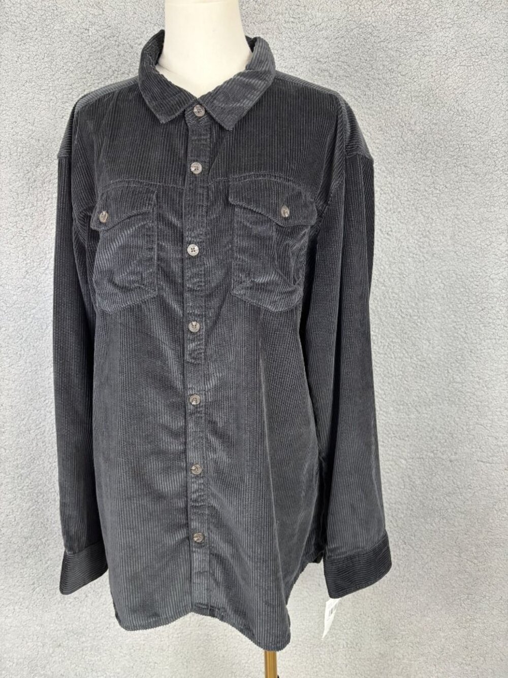Roxy Women's Corduroy Button-Up Shirt Pockets Black Size XL New With Tag's
